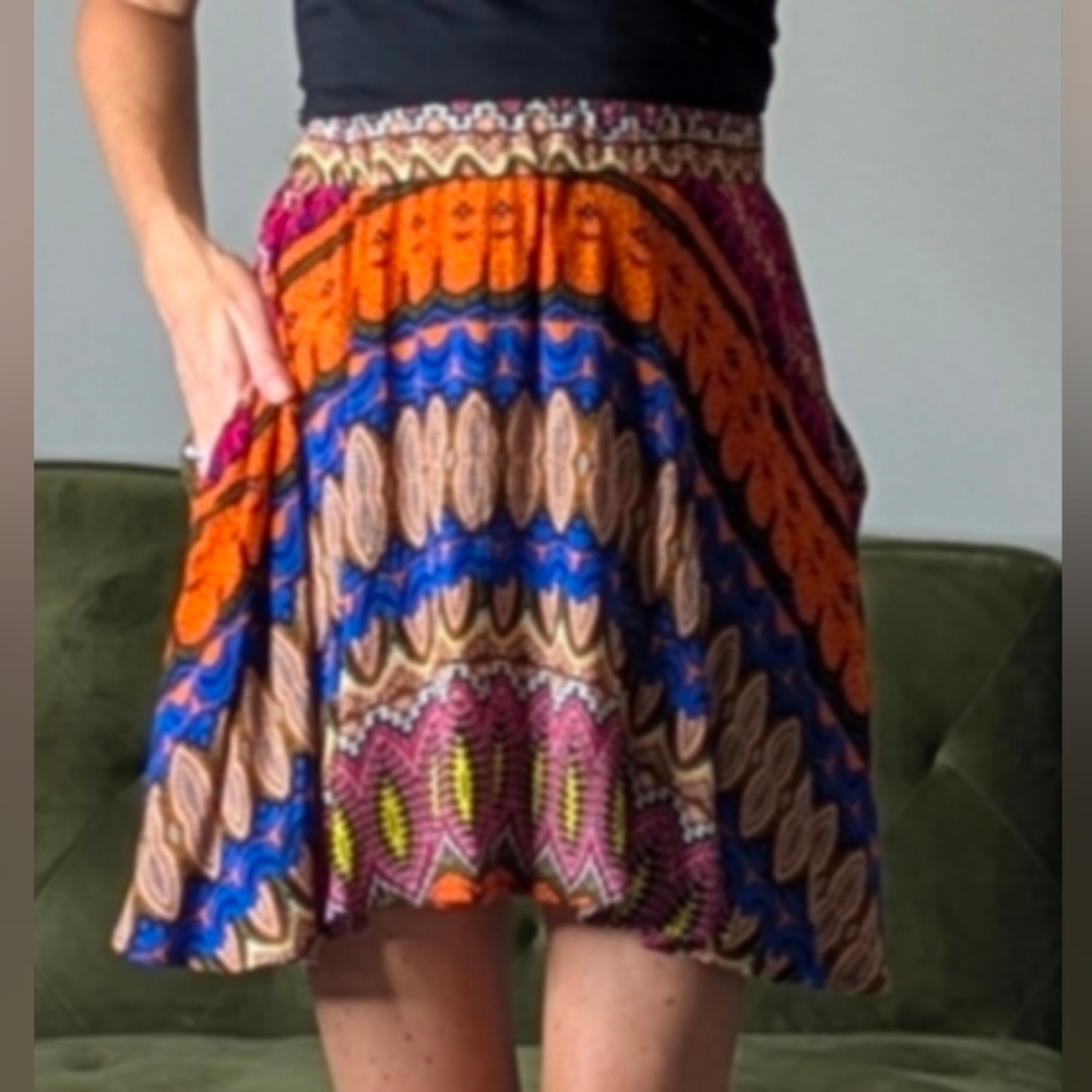 Lily White Tribal Geometric Print Aztec Boho Festival Skirt Women's Size Small
